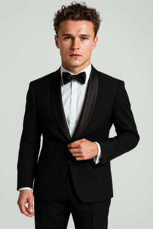 RONALDO - Shawl Collar Black Dinner Suit - Australian Merino Wool