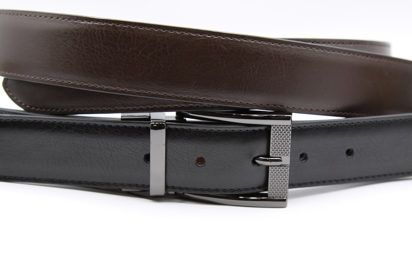 17440413 - Italian Leather Belt - Reversible Black/Chocolate