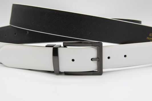 14129 - Italian Leather Belt - Reversible Black/White